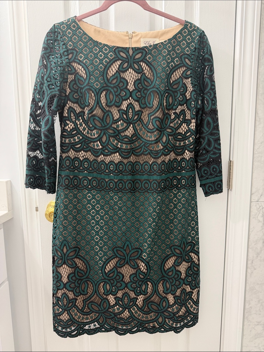 Eliza J Emerald Green Lace Overlay Sheath Dress